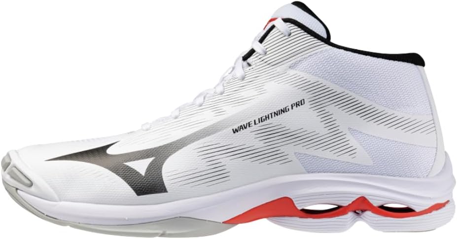 Wave Lightning PRO Mid Volleyball Shoes, White Black Red, Lightweight Cushioning with PoWnCe Midsole