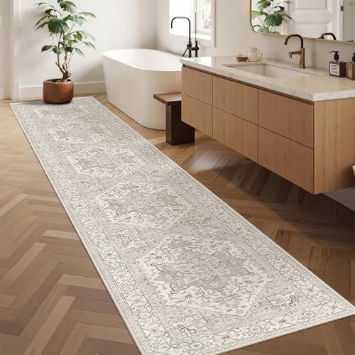 Madane Hallway Runner Rug 2x12, Long Washable Runner Rugs 12ft with Rubber Backing, Non Slip Carpet Runner, Vintage Rug Runners for Kitchen Laundry Room Entryway (Beige/Brown, 2'x12') by Madane - Used condition - Image 3