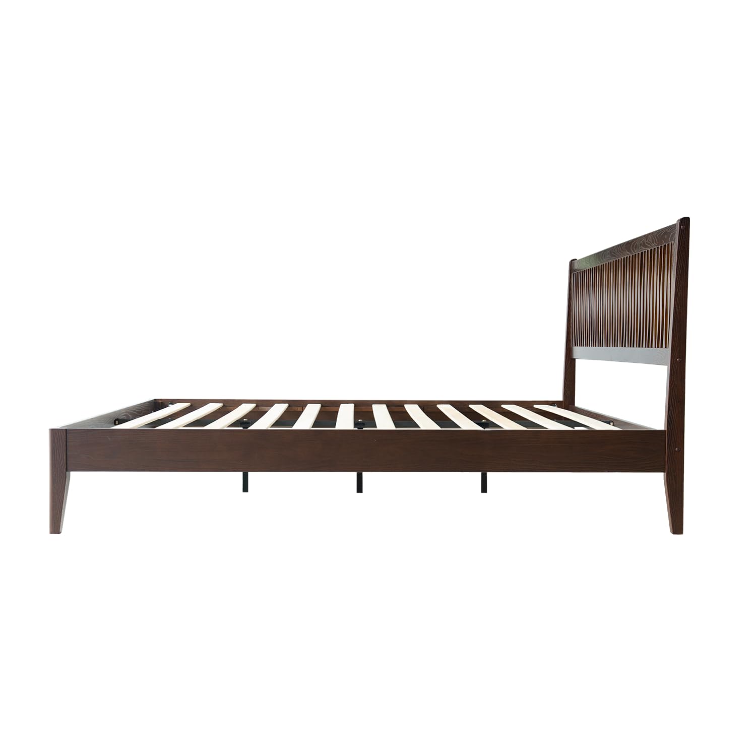 King Size Solid Wood Platform Bed Frame with Headboard & Footboard, 12 Sturdy Slats, Centre Metal Legs, Under-Bed Storage, Anti-Noise & Slip-Free, Easy Assembly, Dark Roast Oak Finish OLK-32