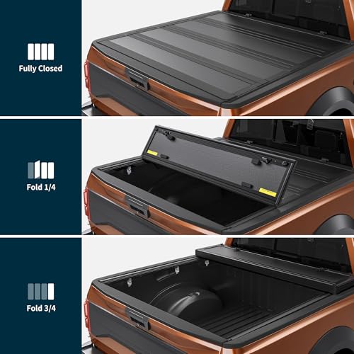 OEDRO Hard Quad-Fold Low-Profile Tonneau Cover Fit for Chevy Silverado/GMC Sierra 1500 New Body 2019-2026 with 5.7ft Bed Without Multi-Flex Tailgate