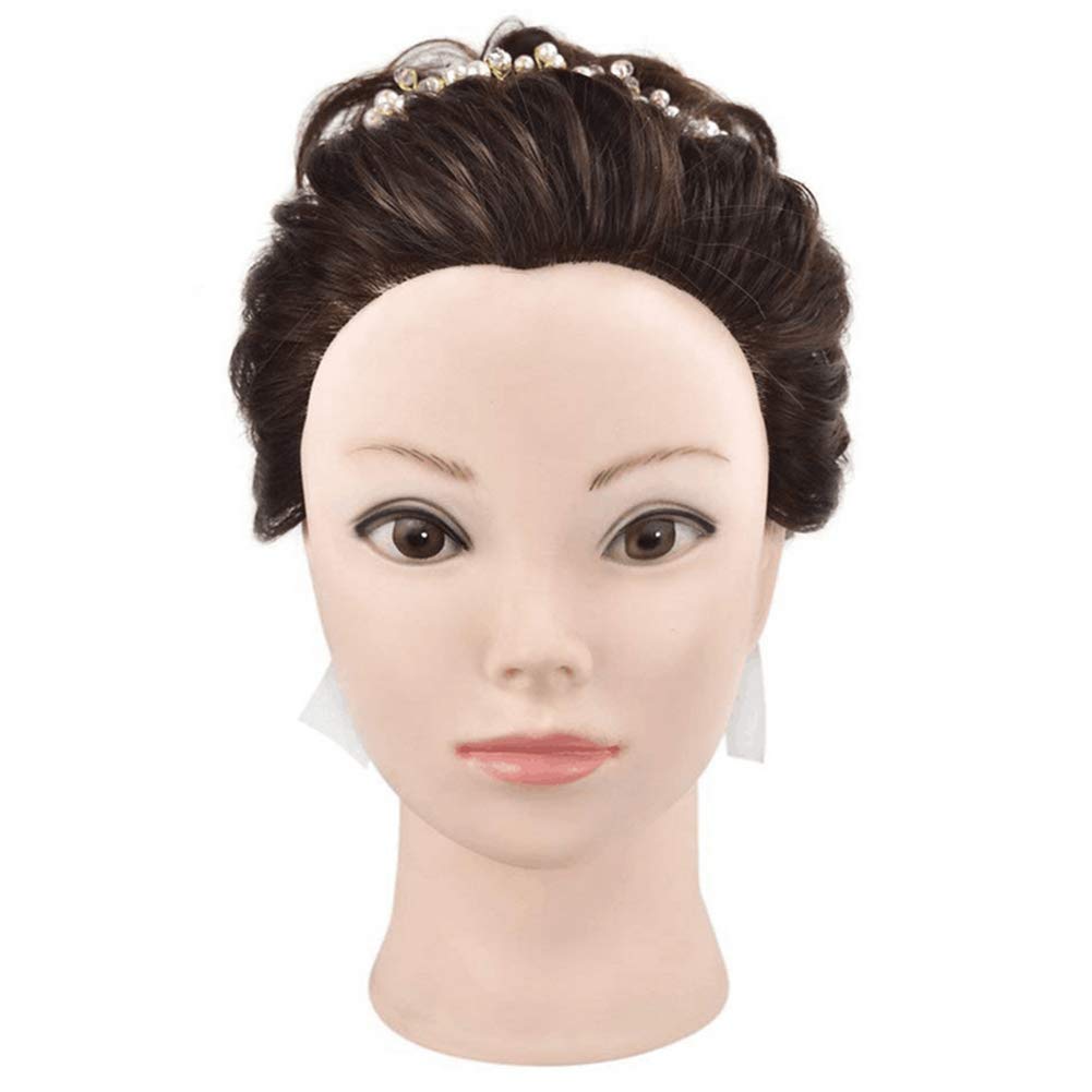 Testa di manichino 65 cm con capelli sintetici e morsetto per acconciature e cosmetica