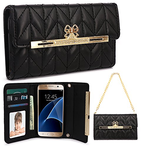 Case for Galaxy S7, Cutebe Synthetic Leather Wallet Magnetic Handbag Case with Wrist Strap and Cross-body Chain for Samsung Galaxy S7 Black