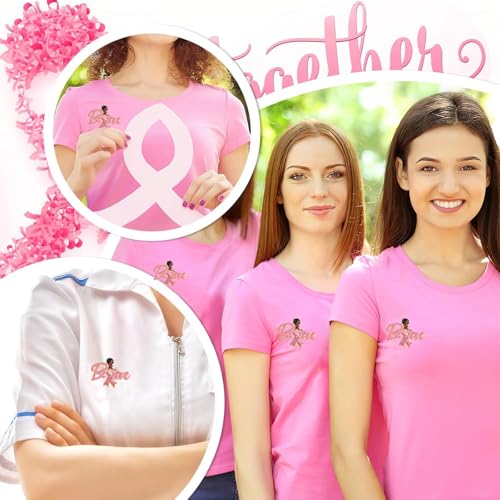 Image of Breast Cancer Awareness Pink Rhinestone Ribbon Pin - Faith Believe Women's Brooch, Survivor Lapel Pin for Cancer Month - Merchandise Accessories Decor