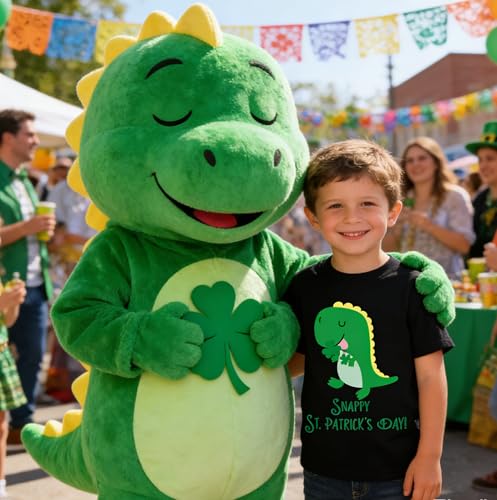 Image of Tkria Toddler Boys St Patricks Shirts Kids Clover Shamrock T-Shirt Baby Dinosaur Gnome Lucky Dude Short Sleeve Green Tops