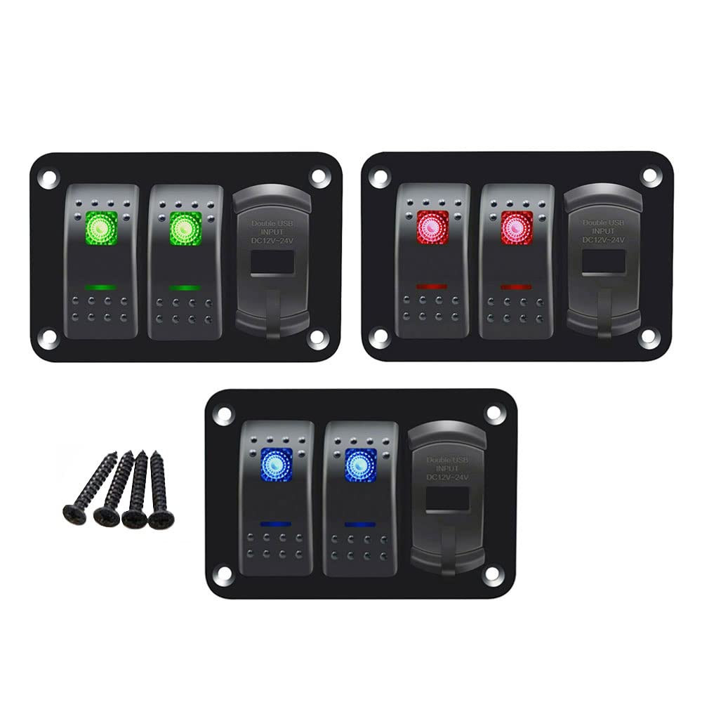 Riloer 2 Gang Aluminum Panel Toggle Dash 4.8A Dual USB Digital Display Voltage Meter for Automotive Car Marine Boat Red