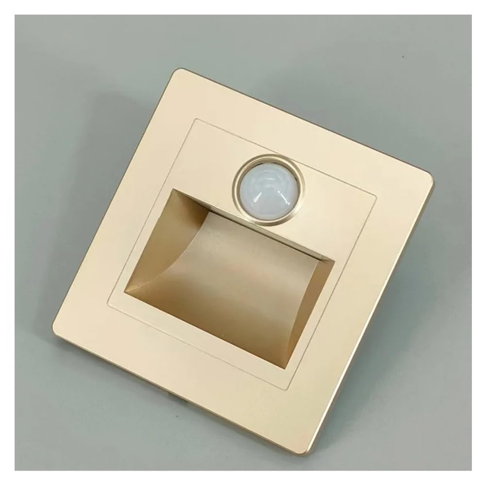 Opaeroo Motion Sensor Stair Lights 3W 3000K Recessed LED Step Light Indoor Stair Step Wall Lamp Staircase Bedroom Decoration Gold