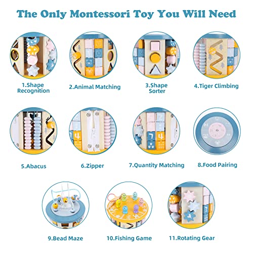 Abellzos Wooden Activity Cube Baby Toys, 11-In-1 Montessori Toy For 3 Year Old, Toddlers Learning Educational Developmental Center, First Birthday Gift For Boys Girls #TOP1