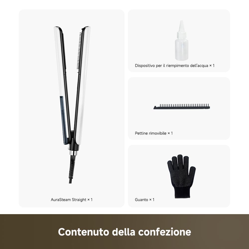 DREAME AuraSteam Straight Piastra per Capelli a Infusione di Vapore, per Capelli Lisci e Ricci, con Pannello Espanso, Piastra Flessibile 3D, Doppia Uscita del Vapore e Serbatoio dell'Acqua Rimovibile