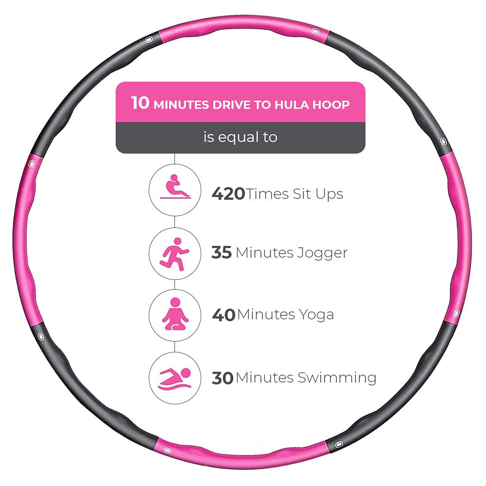 Gewichtete Hula-Hoops für Gewichtsverlust & Bewegung, schaumstoffgepolsterter Fitness-Hula-Reifen mit Maßband, verstellbare Größen für Kinder & Erwachsene, 6-8 Stück, Rosa & Grau
