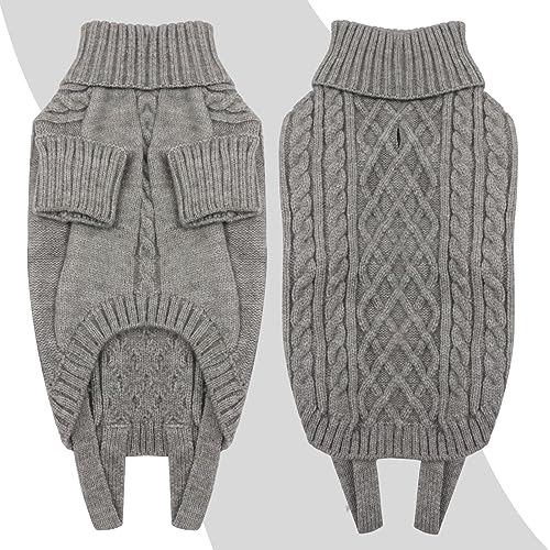 LiebeDD Hundepullover Grosse Hunde - Kuschelig Hundepulli mit Beinschlaufe und Geschirrloch, Rollkragen Strick Pullover Hund Pullis für Große Hunde Labrador, Warm Dog Sweater (Grau XL)