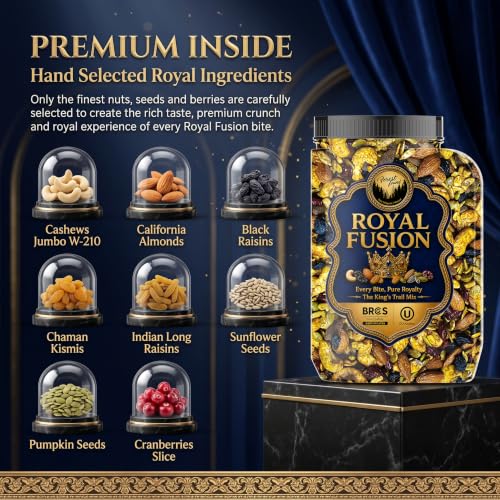 Image of Forest Found Royal Fusion Dry Fruits Trail Mix - 910gm | Premium Dry Fruit Mix For Snacking | With Cashews, Almonds, Raisins, Cranberries, Sunflower & Pumpkin Seeds | No Palm Oil & Flavours