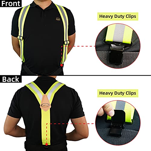 MELOTOUGH Hi Vis Tool Belt Safety Suspenders | Work Suspenders With Hi Viz Reflective Strip for Tool Belt (Lime, Clip)