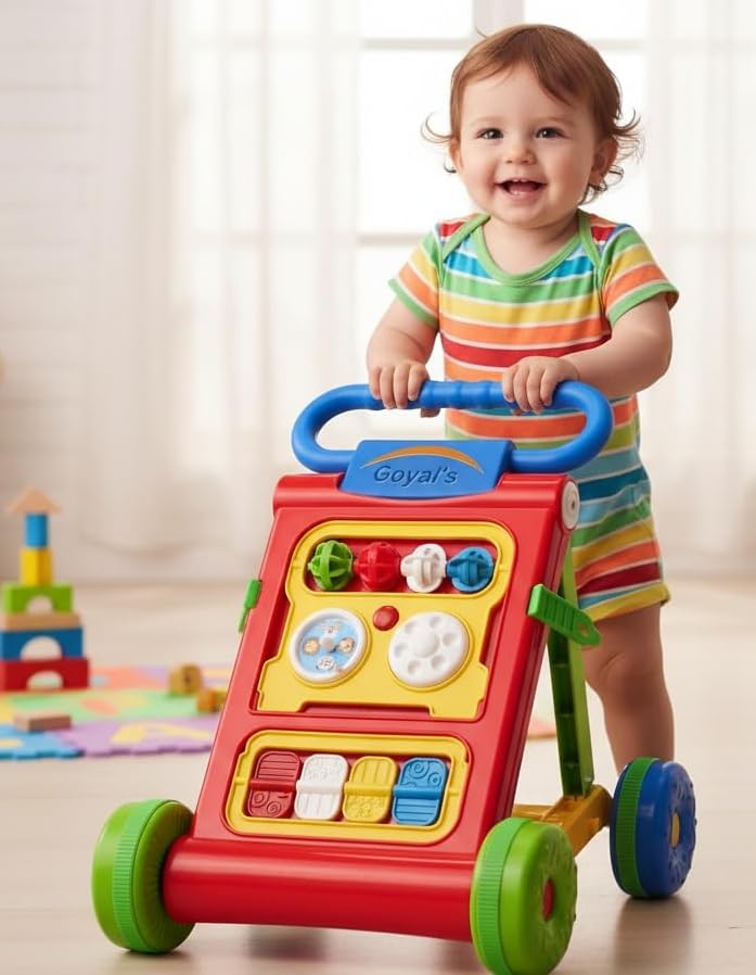 Goyal's Baby Activity Walker with Toddler Learning Toys, 6 Months -1.5 Year - Suitable for Kids Height Upto 32 Inches / 80 Cms (Red)
