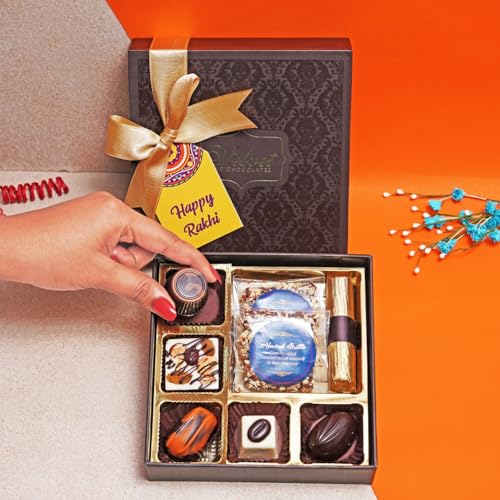 Image of Velvet Fine Chocolates Strong Bond Box | Assorted Chocolates & Evil Eye Rakhi Combo | Perfect for Siblings | Handmade Delights | Pack of 1
