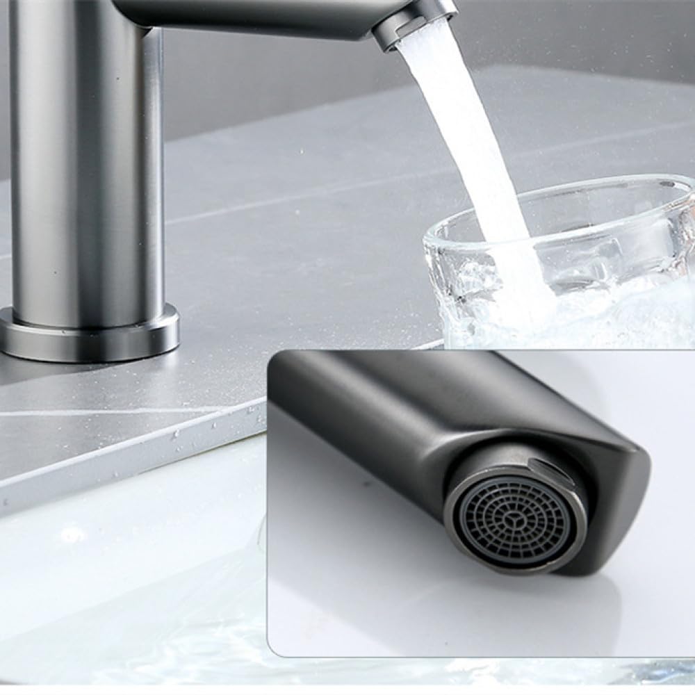 Wasserhahn Edelstahl Warm- und Kaltwasserhahn Waschbecken Waschtischarmaturen Badezimmer Badewanne Zubehör Set Waschbecken Badmischer,Silber
