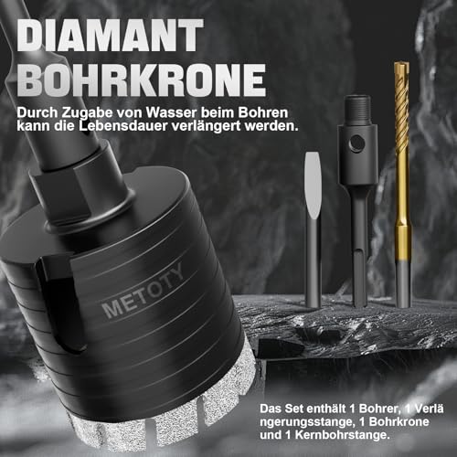 METOTY 68 mm Diamant bohrbohrer, Kernbohrkrone mit Upgraded Diamant Kopf und SDS Plus-Adapter für Beton, Vollziegel, Hohlziegel, Mauerwerk, Kalksandstein, Poroton usw.