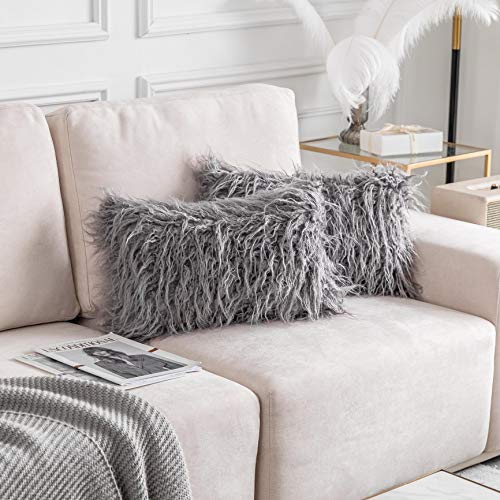 Home Brilliant Dark Grey Throw Pillow Covers Decorative Fur Oblong Throw Pillow Case Rectangle Cushion Cover, 2 Pcs, 12x20 Inches, 30x50cm