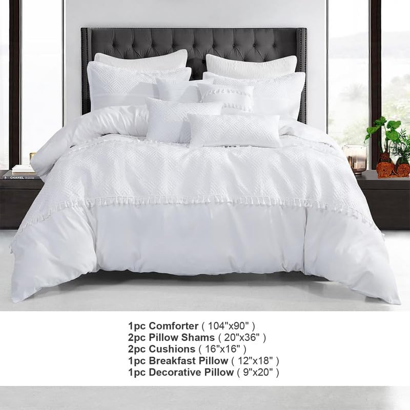 Miniatura 2 de Juego de edredón de jacquard tamaño King para todas las estaciones, cama en una bolsa, incluye 1 edredón de cama esponjoso, 2 fundas, 2 cojines