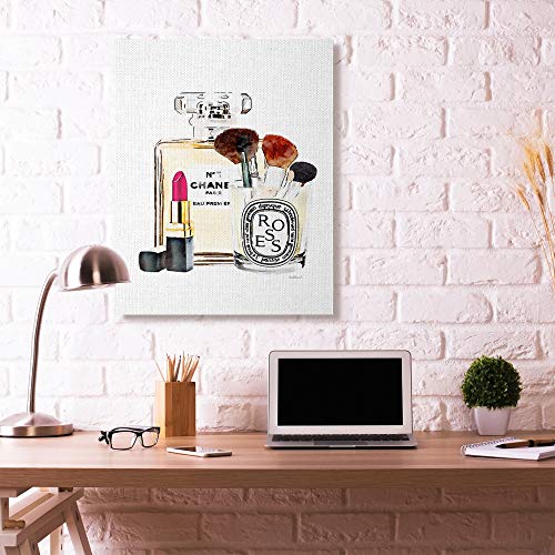 Image of Fashion Makeup Perfume Lipstick Still Life, 36 x 48 Inch Canvas Wall Art | Stupell Industries . By Amanda Greenwood . Ready to hang . Fashion inspired decor . Made in USA
