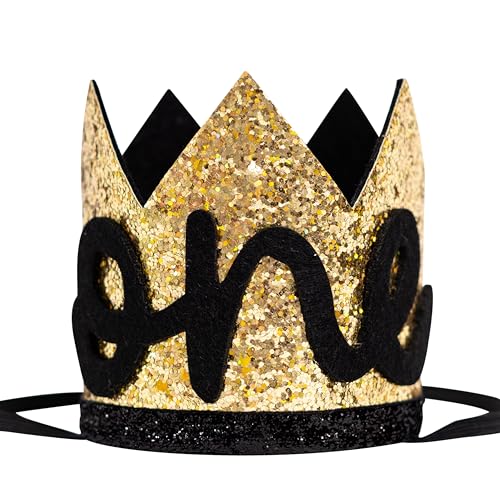 ZAIBIANHAO Miniature Birthday Crown wild one crown birthday boy 1st Birthday Outfit Black and Gold Crown Notorious ONE (Black one Hat)