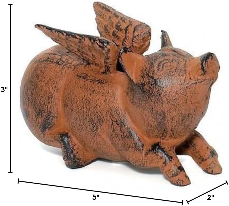 Cast Iron Flying Pig Garden Statue Patio Yard Coin Bank Paperweight