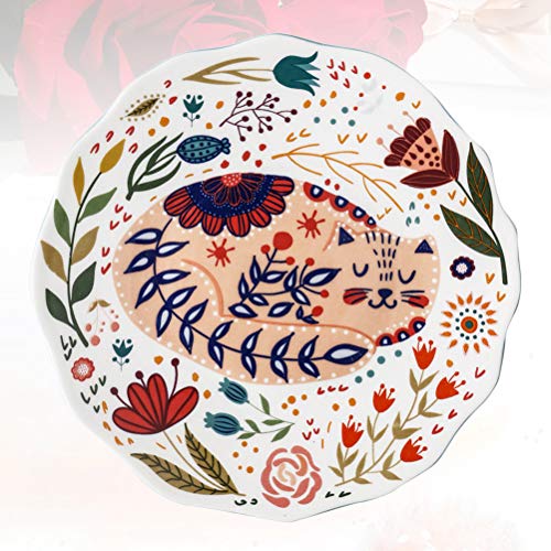 1 Pack Cartoon Cat Pattern Ceramic Steak Prato de Servir Comida Prato de Comida Ocidental para Resta