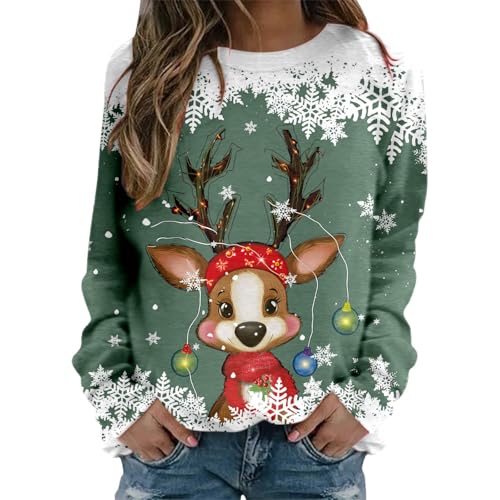 Pull de Noël femme anti-grattage col rond vert confortable M