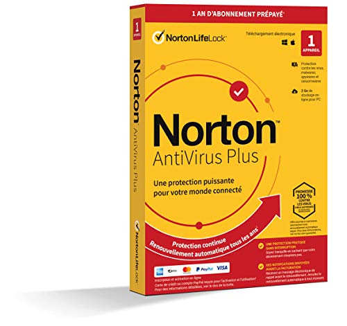 Norton™ Antivirus Plus 2023| 1 Appareil | Sauvegarde cloud pour PC | 1 An d'Abonnement | PC/Mac |Envoi par la poste