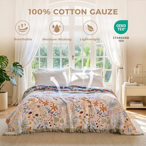Image of LUTBM Boho Throw Blanket for Couch 50 inchx60 inch, Cotton Decorative Bed Throws