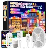 IP67 53FT Continuous RGB+IC DIY Design Outdoor Led Strip Lights Waterproof with Wi-Fi+Bluetooth App Compatible with Alexa,Google Assistant,Themable for Football Clubs Color Changing LED Rope Lights