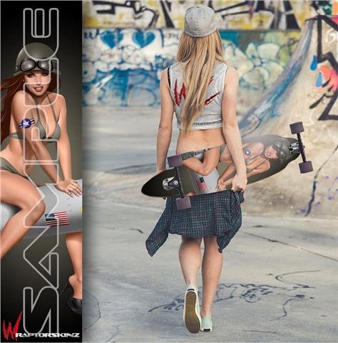 Missle Army Pinup Girl - Decal Style Vinyl Wrap Skin fits Longboard Skateboards up to 10