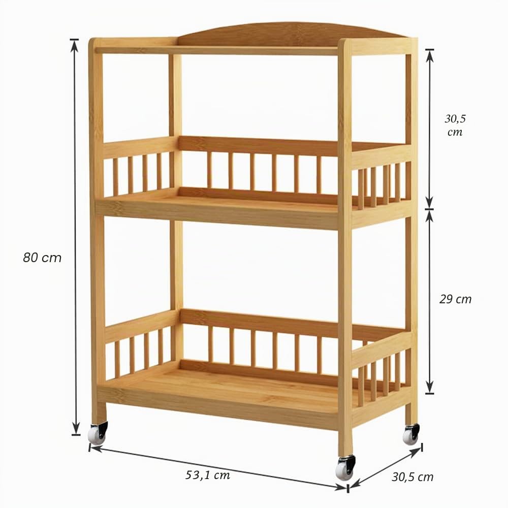 SDHYL Chariot utilitaire de cuisine à 3 niveaux, support de boulangers, chariot de rangement mobile en bambou, étagère de salle à manger mobile S7-HSJ-ZC05-CA