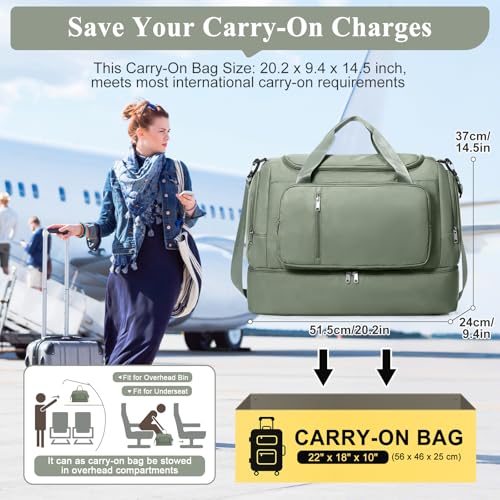 Travel Duffle Bag, Weekender Bags for Women,Carry On Overnight Personal Item Travel Bag with Shoes Compartment,Olive Green2