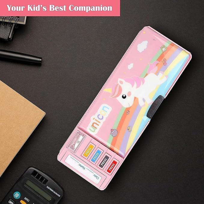 Image of Multifunctional Cute School Pencil Box for Girls, Unicorn Compass for Boys, Aesthetic Stationary Items for Kids, Magnetic Pencil Box, Best Gifts (Unicorn Compass Box 1)