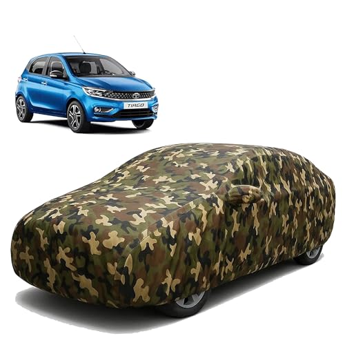 Image of Sulfar 100% Waterproof Car Body Cover Compatible with Mirror for Tata Tiago with Long Lasting Durable Material (Triple Stitched, Full Bottom Elastic, Camouflage Army)