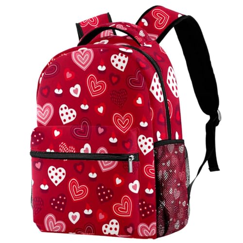Sac à dos d'école multicolore à cœur rouge pour filles et garçons