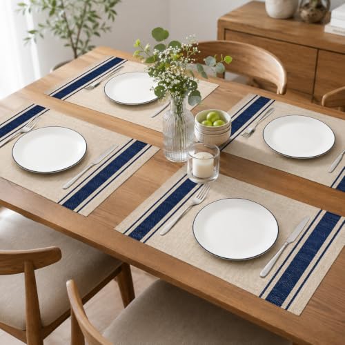 Image of OXSAM Placemats, Heat Insulation Non-Slip Vinyl mats, Stain-Resistant Tablemats for Home and cafe Dining Table Decor (Cream, Pack of 8)