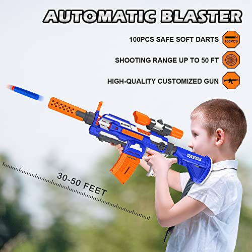Elektrische Spielzeug Pistole für Kinder - VATOS Automatisch Blaster Gun Sniper 100 Darts mit Scope | Sniper Gewehr Einstellbare Hintere Auflage Geschenke für Jungen Mädchen 6-12 Jahre alt Kinder