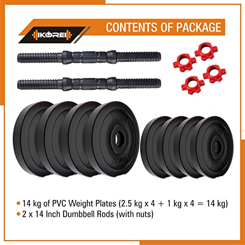 Image of Kore Pvc 14 Kg (2.5 Kg X 4 + 1 Kg X 4) Combo 16 Dumbbells Set, Multicolor