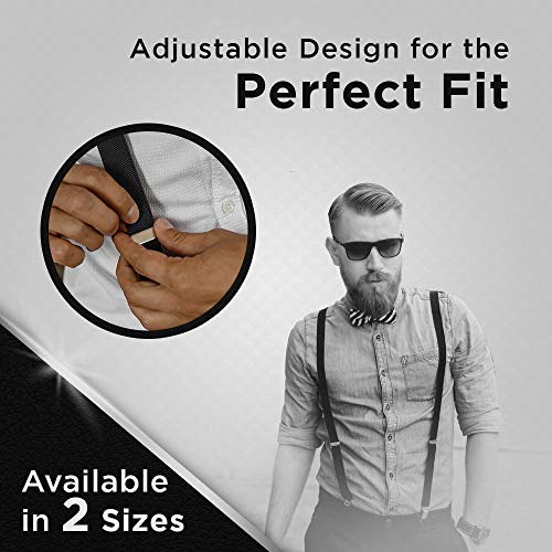 Image of HOLD'EM Suspender for Men Made in USA Y-Back Leather Crosspatch Clip on tuxedo suspenders