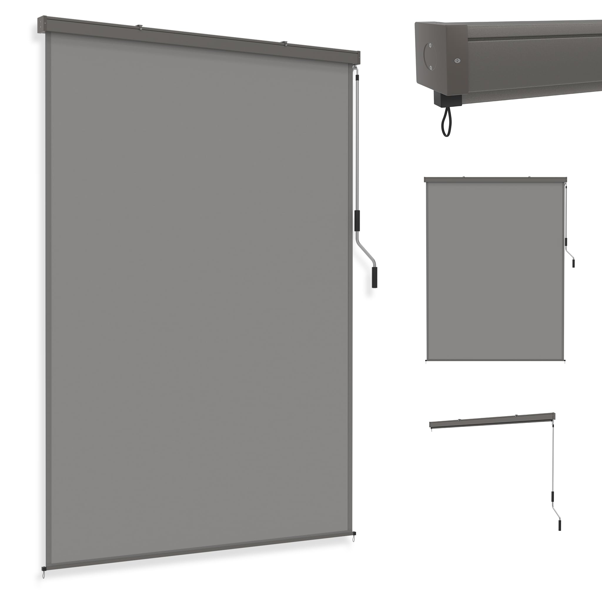 YRHome Senkrechtmarkise 180x250cm Außenrollo Sonnenschutz Balkonrollo Balkonmarkise Vertikalmarkise Sichtschutz Windschutz Rollo Aluminium mit Handkurbel & Montageset für Balkon & Terrasse Anthrazit