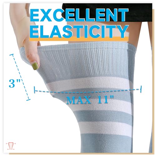 Image of Kayhoma Extra Long Cotton Stripe Thigh High Socks Over the Knee High Plus Size Stockings