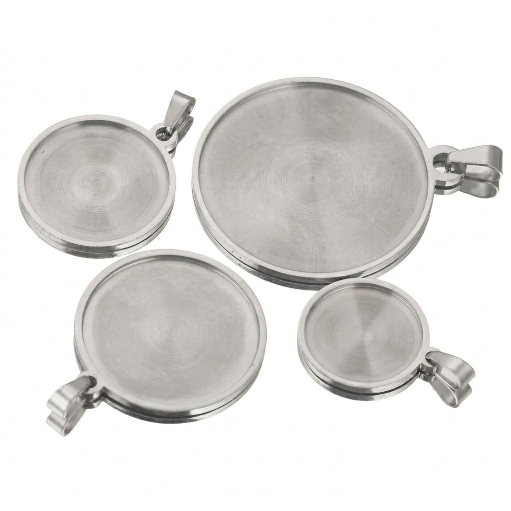 TPIONEER 5Pcs 18K Gold Plated Round Stainless Steel Cabochon Bezel Trays, Blank Pendant Settings & Charms for Jewelry