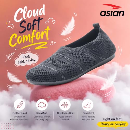 Image of ASIAN ZERI-02 Women's Knitted Slip-On Casual Shoes | Lightweight, Memory Foam, Flexible & Breathable Footwear for Walking, Travel & Casual Use