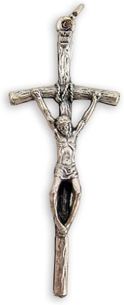Religious Gifts Silver Tone Papal Style INRI Jesus Cross Crucifix Pectoral Pendant, 1 3/4 Inch