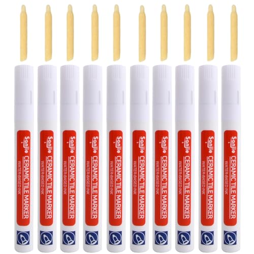 10 Piezas Lechada Bolígrafo, Reparador para Juntas, Blanca Bolígrafos de Reparación de Pared, Plumas de Azulejos Marcador con Punta de Repuesto, para Azulejos, Piso, Pared, Baños, Cocina (Blanca)
