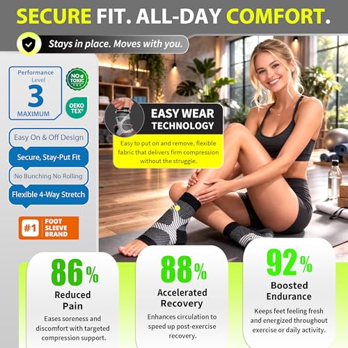 BLITZU Compression Socks for Plantar Fasciitis, Achilles Tendonitis, Arthritis Relief, Ankle Brace Compression Sleeve with Foot Arch Support, Ankle Wrap for Women, Men, Swelling & Heel Pain Blue S-M