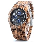 Original Holzmaterial: Holzuhr ist hergestellt aus leichtem braunem Zebra-Holz. Hypoallergen. Kein Lack und keine Chemikalie. Mit spezieller Holzmaserung und Aroma.