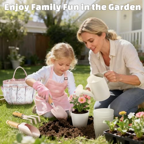 Image of Kids Gardening Set, Gardening Tools Kit for Kids Toddler, Includes Tote Bag, Apron, Gloves, Watering Can, Shovel, Rake, Cultivator, Garden Tool Set Outdoor Toys Gifts for Boys Girls
