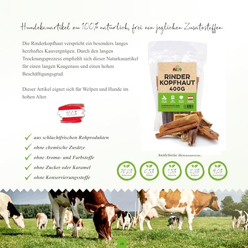 Alto - Rinderkopfhaut für Hunde getrocknet 15cm 400g - natürliche Hunde Kauartikel - Hundeleckerli die Zahnpflege Hund und Beschäftigung